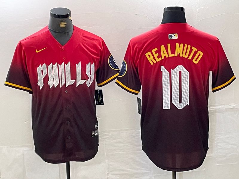 Men Philadelphia Phillies 10 Realmuto Red City Edition Nike 2024 MLB Jersey style 1